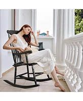 Patio Rocking Chair Solid Wood, Outdoor Porch Rocker with Wooden Frame