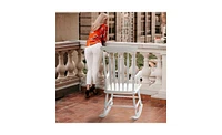 Patio Rocking Chair Solid Wood, Outdoor Porch Rocker with Wooden Frame