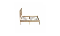 Solid Rubber Wood Bed with Rattan Headboard and Sturdy Support Feet