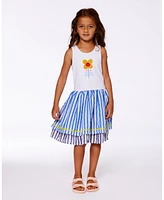 Deux par Toddler Girls Bi-Material Cotton And Seersucker Dress White Royal Blue - Toddler|Child