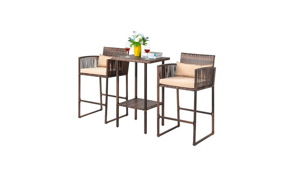 3-Piece Outdoor Patio Bar Set for Garden, Balcony, or Backyard Entertainment