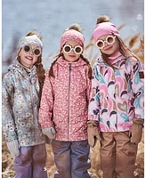 Deux par Baby Girls Printed Jacket Two-Piece Mid-Season Outerwear Set Small White Flowers On Pale Pink And Gray