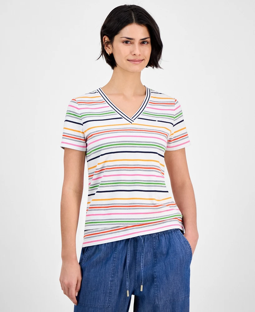 Nautica Jeans Women's Striped V-Neck T-Shirt