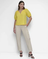 Dkny Women's Split-Neck Short-Sleeve Blouse