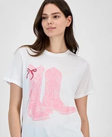 Grayson Threads, The Label Juniors' Cowboy Boots Bow Graphic Print T-Shirt