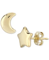 Star & Moon Stud Earrings Set in 14k Yellow Gold (8mm)