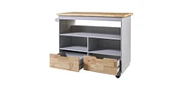 Rolling Kitchen Island with Storage, Rubber Wood Top, and 3 Drawers