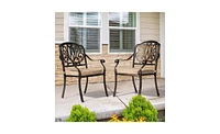 Set of 2 Cast Aluminum Patio Dining Chairs with Cushions, Stackable Outdoor Bistro Chairs for Balcony Backyard Garden Deck
