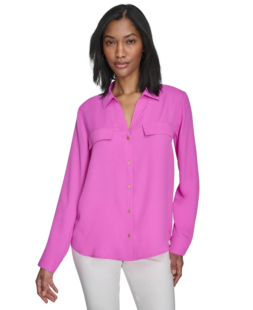 Halston Women's Collared Button-Front Long-Sleeve Shirt