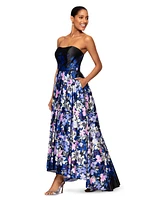 Betsy & Adam Women's Floral-Print Strapless Ball Gown