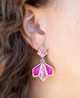 Barse Genuine Pink Agate and Pink Coral Matrix Golden Kite Drop Earrings