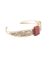 Barse Stamped Orange Carnelian Golden Rectangle Cuff Bracelet