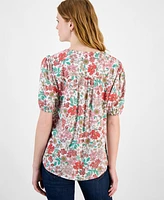 Tommy Hilfiger Women's Floral Tie-Neck Puff-Sleeve Top
