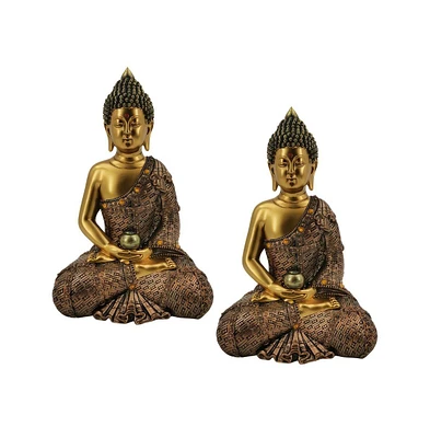 2-pc Set" Fc Design 10.75"H Gold Buddha in Red Figurine Statue Ornament Home Room Office Decor and Perfect Ideas for Housewarming, Holidays and Birth