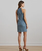 Lauren Ralph Women's Beaded Mesh Halter Cocktail Dress