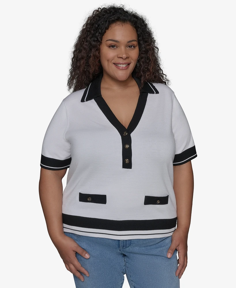 Karl Lagerfeld Paris Plus Short-Sleeve Polo Sweater