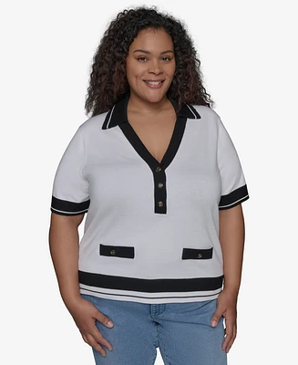 Karl Lagerfeld Paris Plus Short-Sleeve Polo Sweater