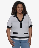 Karl Lagerfeld Paris Plus Short-Sleeve Polo Sweater
