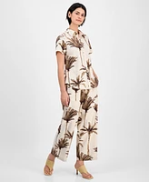 Nautica Jeans Women's Palm-Print Linen-Blend Camp Shirt