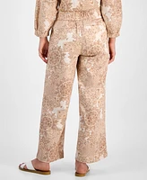 Nautica Jeans Women's Tile-Print Linen-Blend Wide-Leg Pants