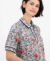 Nautica Jeans Women's Floral-Print Polo Shirt