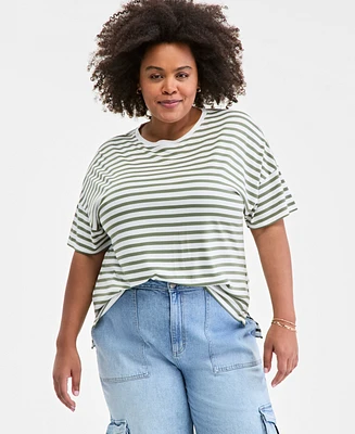 On 34th Trendy Plus Striped Easy T-Shirt, Exclusively at Macy's