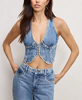 Good American Women's Studded V-Neck Denim Vest