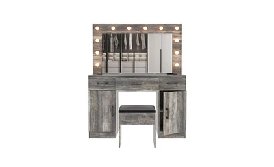 Vanity Desk Set with Large Lighted Mirror and Power Outlet for Convenient Makeup and Grooming