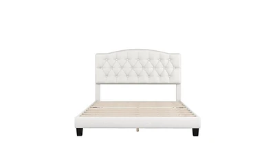 Upholstered Platform Bed with Saddle Curved Headboard and Diamond Tufted Detailing for Elegant Bedroom Decor