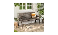 Wooden Bench with Foldable Middle Table for Outdoor Seating and Dining