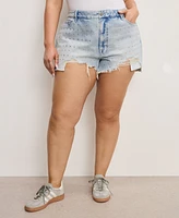 Good American Women's High-Rise Rhinestone Distress Shorts