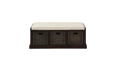 Rustic Storage Bench with 3 Removable Classic Rattan Basket