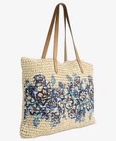 Style & Co Extra-Large Blue Floral Straw Tote, Exclusively at Macy's