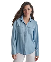 Dkny Jeans Women's Roll-Tab-Sleeve Button-Front Shirt