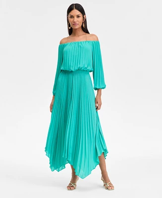 I.n.c. International Concepts Women's Printed Pleated Off-The-Shoulder Maxi Dress, Exclusively at Macy's