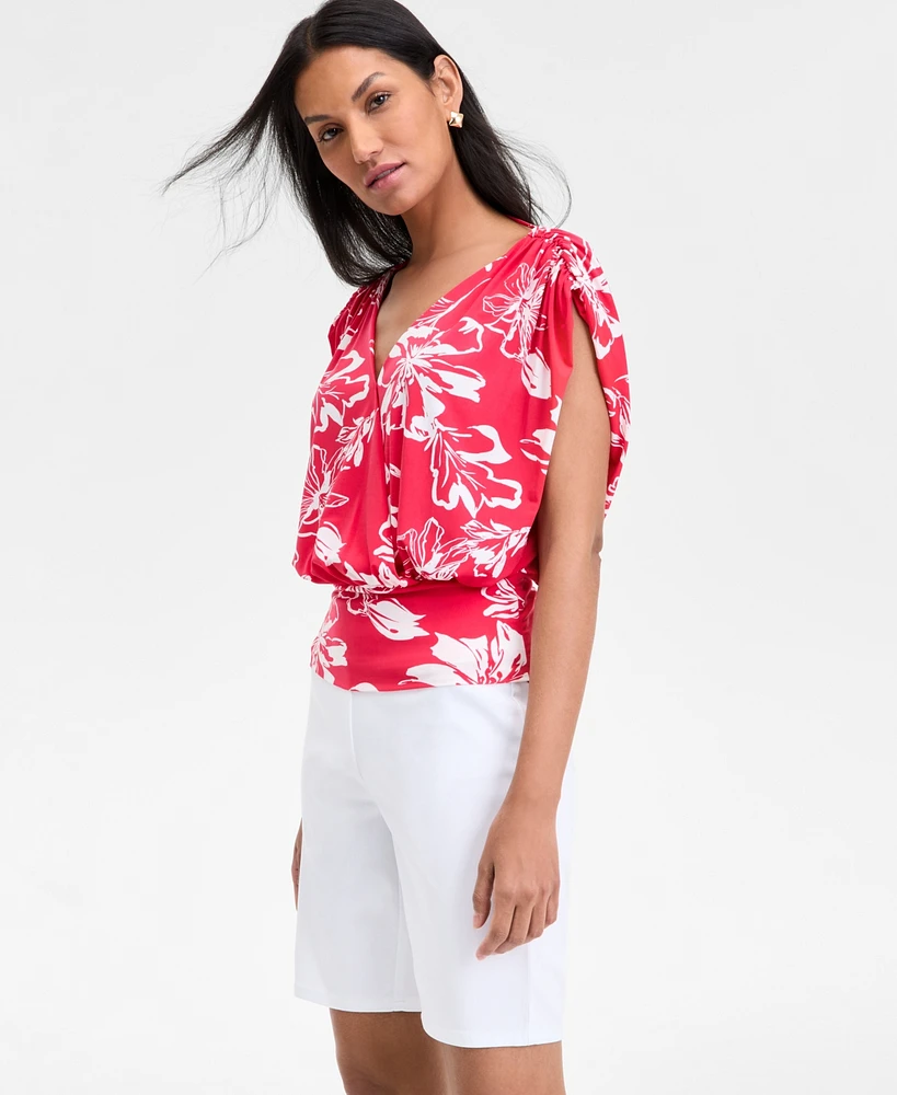 I.n.c. International Concepts Women's Floral-Print Surplice-Neck Blouse, Exclusively at Macy's