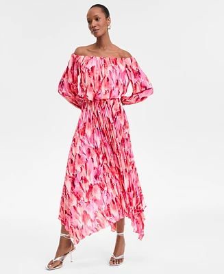I.n.c. International Concepts Women's Printed Pleated Off-The-Shoulder Maxi Dress, Exclusively at Macy's