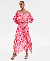 I.n.c. International Concepts Women's Printed Pleated Off-The-Shoulder Maxi Dress, Exclusively at Macy's