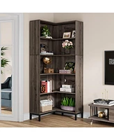 Tribesigns 71 inches Corner Bookcase, 6-Tiers L-Shaped Bookshelf, Industrial Etagere Tall Storage Display Rack, Wooden Large Freestanding Bookshelves