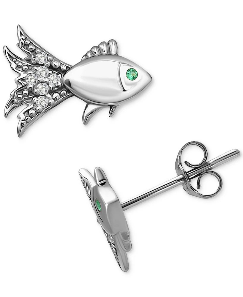 Giani Bernini Lab-Created Green Quartz & Cubic Zirconia Fish Stud Earrings in 18k Gold Over Sterling Silver, Exclusively at Macy's (Also Available in