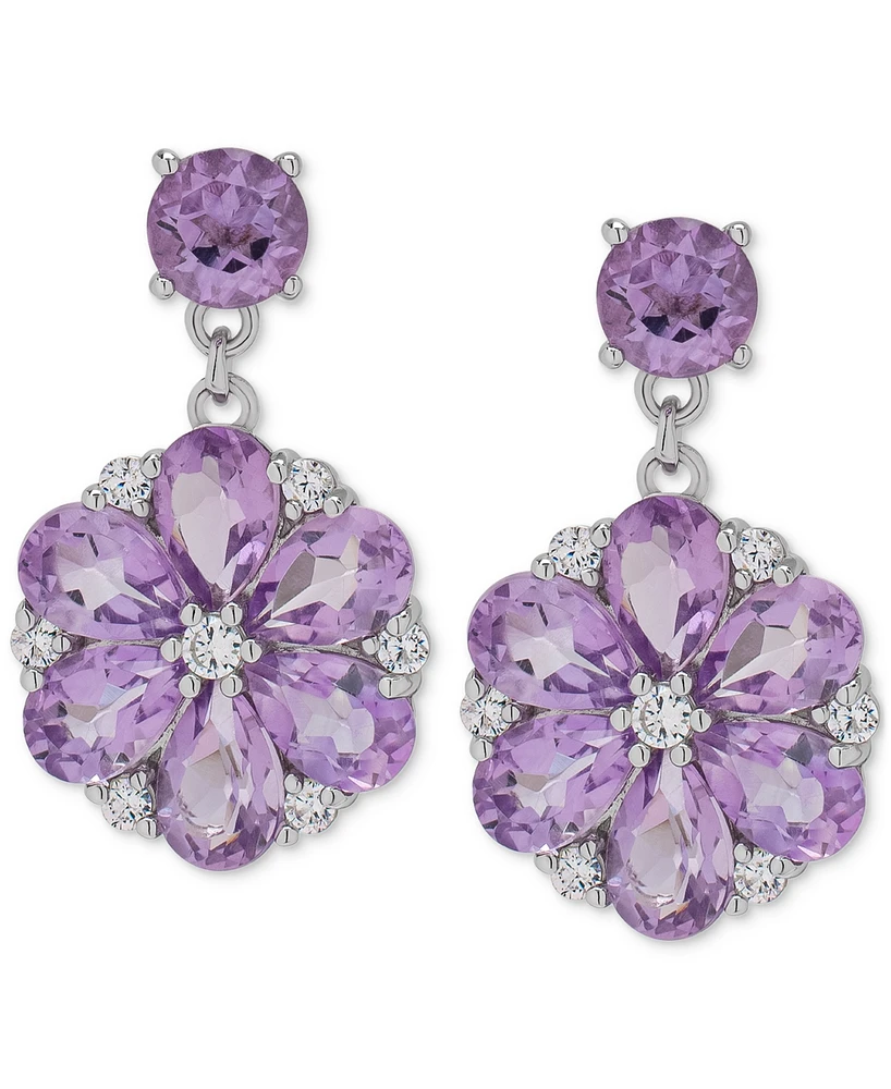 Amethyst (5 ct. t.w.) & Cubic Zirconia Flower Drop Earrings in Sterling Silver