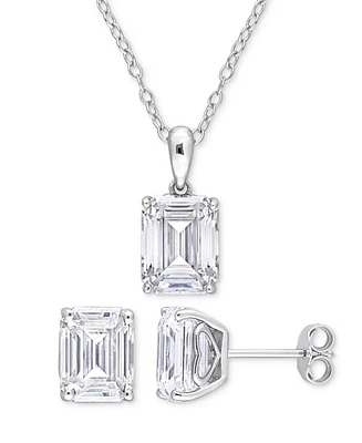 Macy's 2-Pc. Set Moissanite (7-1/2 ct. t.w.) Emerald-Cut Stud Earrings & Pendant 18" Necklace in Sterling Silver