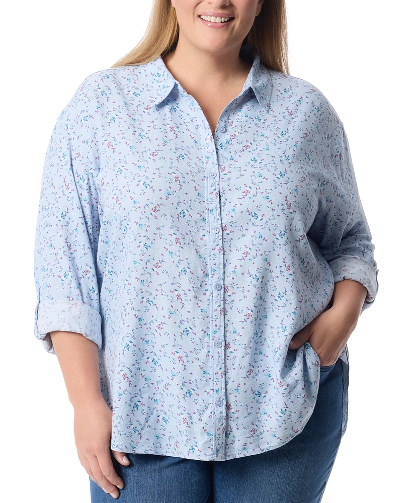 Gloria Vanderbilt Plus Amanda Cotton Oversized Floral Shirt