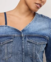 Good American Women's Asymmetric-Neck Denim Shirt