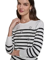 Karl Lagerfeld Paris Women's Stripe Embellished Sweater