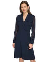 Calvin Klein Women's Chiffon-Sleeve Faux-Wrap Dress