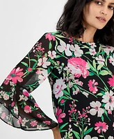 Kasper Women's Floral Chiffon Ruffle Bell-Sleeve Blouse