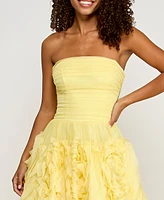 Say Yes Juniors' Ruffled Rosette Strapless Ball Gown, Created for Macy's