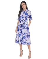 Calvin Klein Petite Cotton Floral-Print Shirtdress