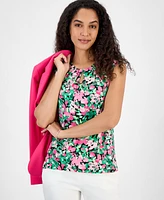 Kasper Women's Box-Pleat Keyhole Floral Top, Regular & Petite Sizes